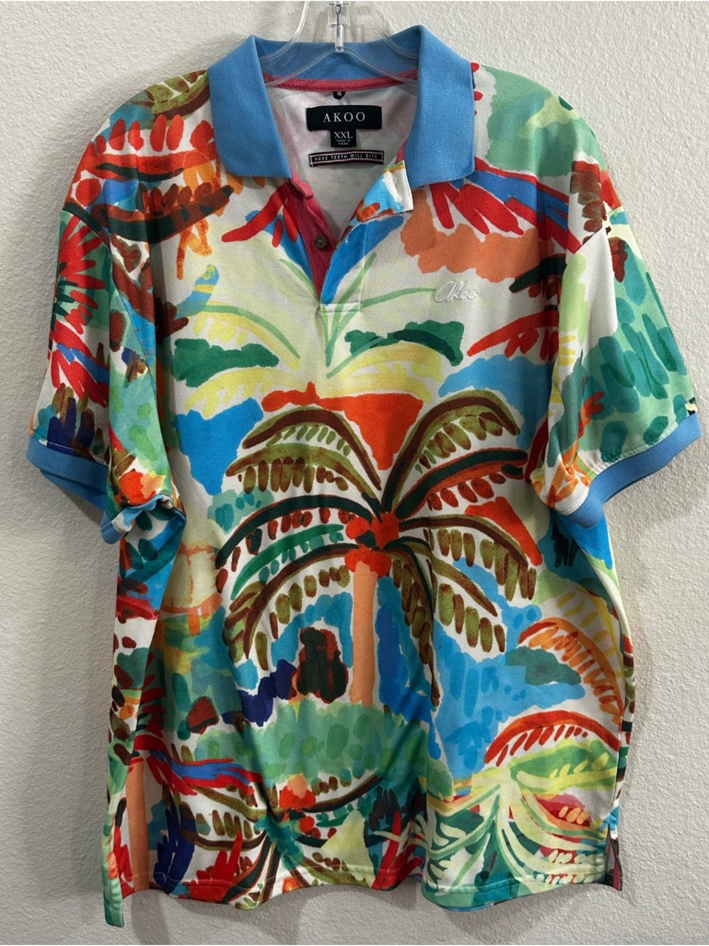 Akoo Multicolor Tropical Palm Print Polo - Blue Collar